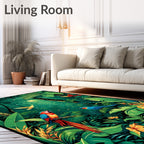 Tropical Forest Birds In Vibrant Greenery Rug