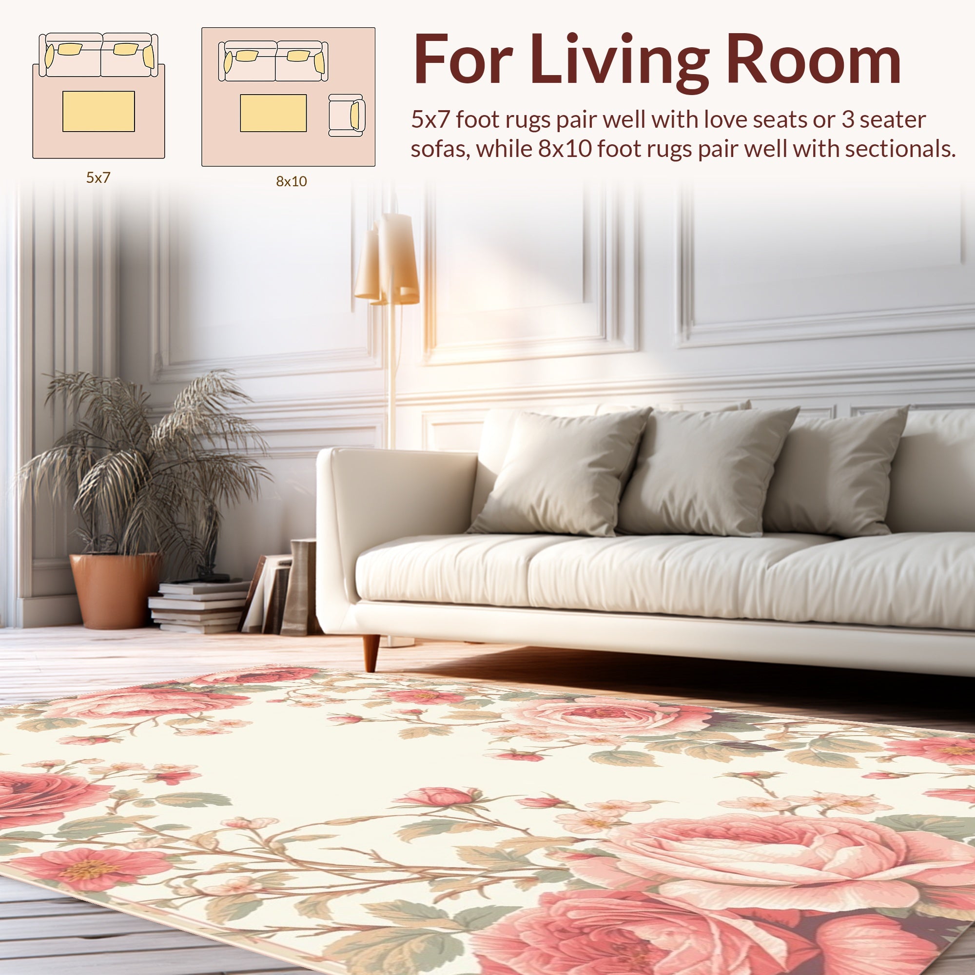 Vintage Rose Garden Floral Pattern Rug
