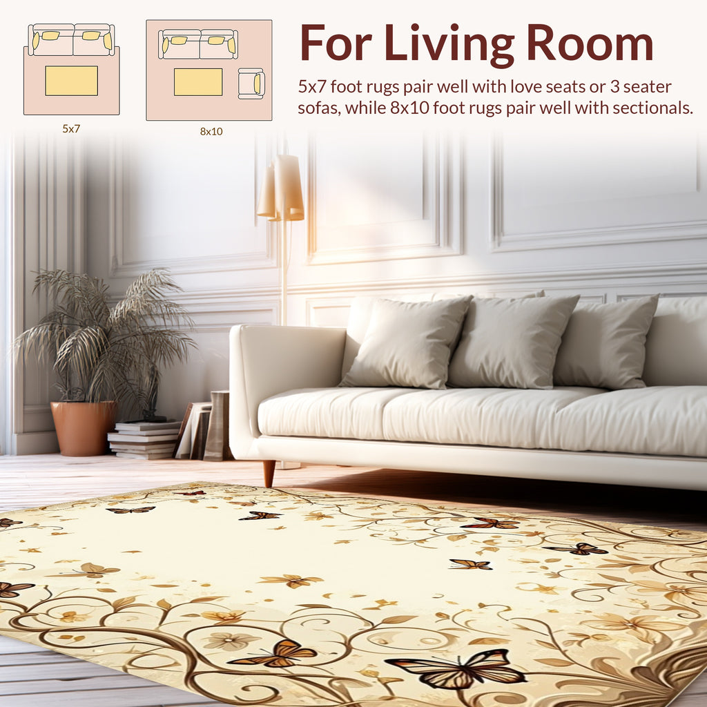 Butterflies In Earthy Tones Floral Vines Rug
