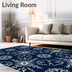 Navy White Snowflake Mandala Arrangement Rug