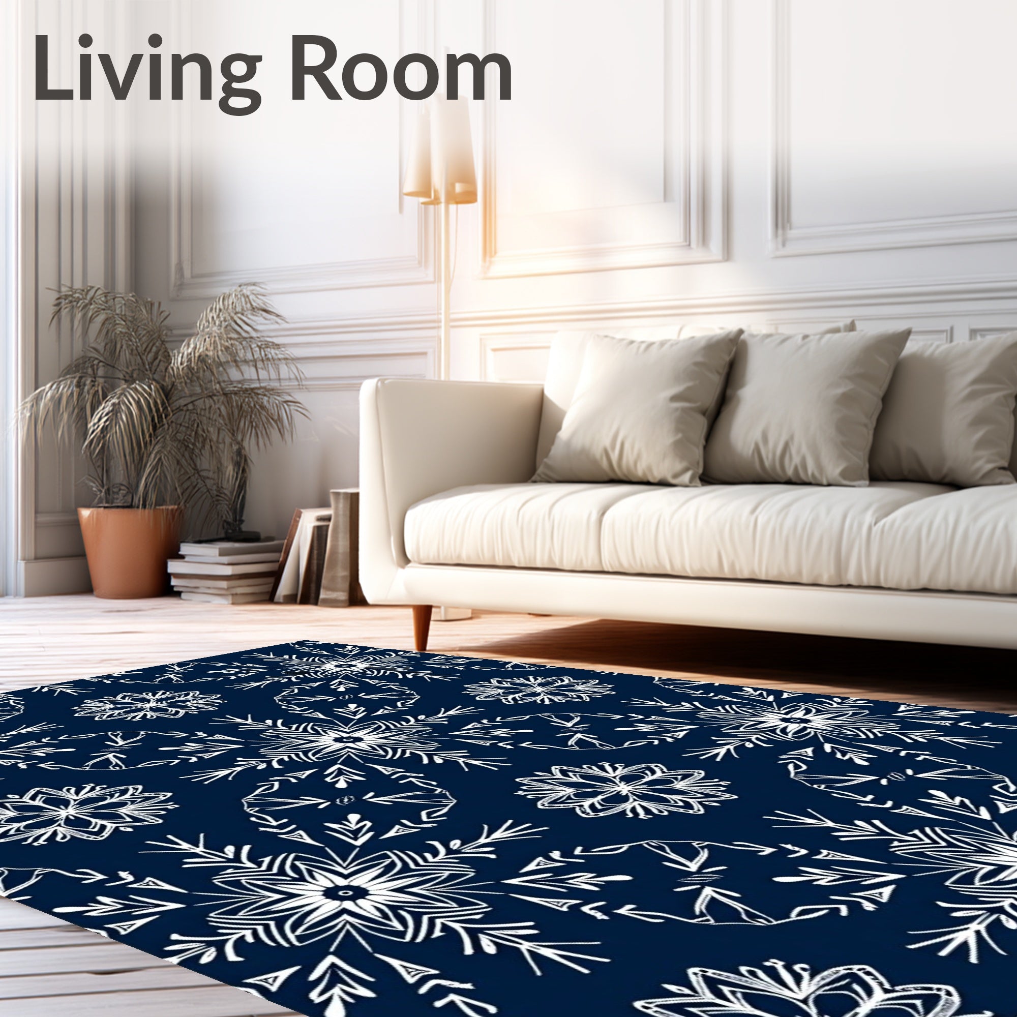 Navy White Snowflake Mandala Arrangement Rug