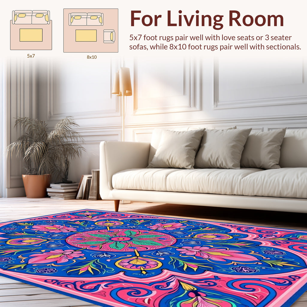 Vibrant Floral Mandala Pattern Design Rug