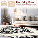 Ornate Black and White Floral Pattern Rug