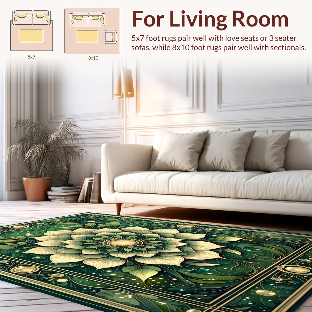 Intricate Emerald Floral Mandala Design Rug