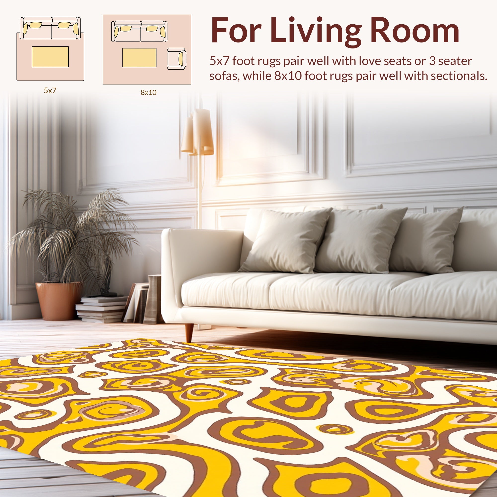 Abstract Swirls Yellow Brown Pattern Rug