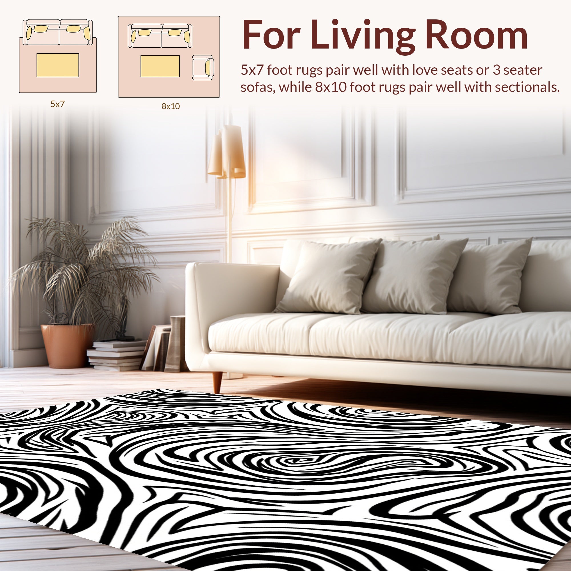 Bold Black White Swirl Pattern Rug