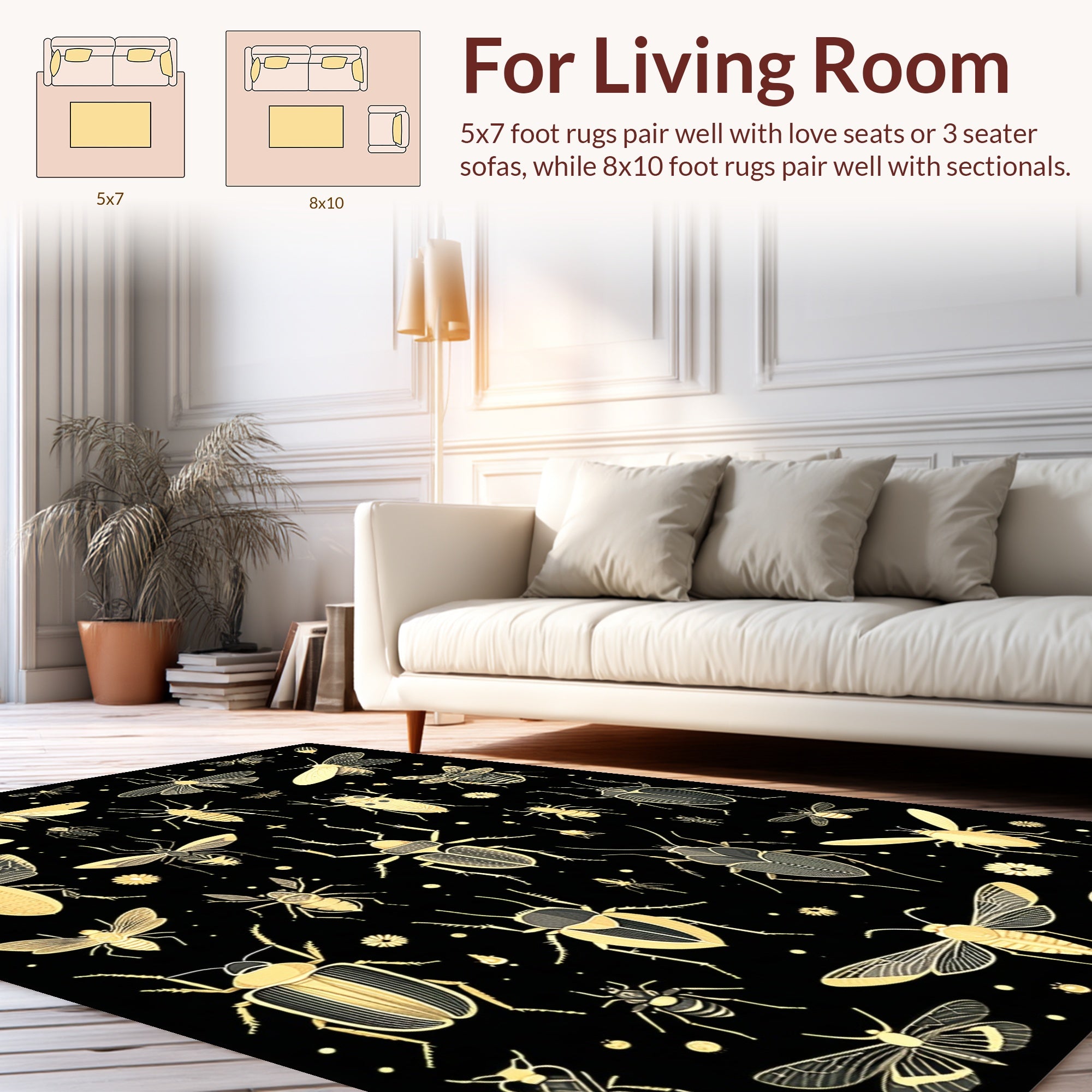 Golden Insect Illustration Collection Rug
