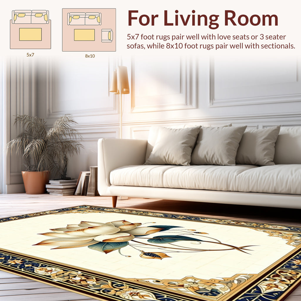 Ornate Floral Lotus Design Rug