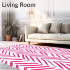 Vibrant Pink Brushstroke Herringbone Rug