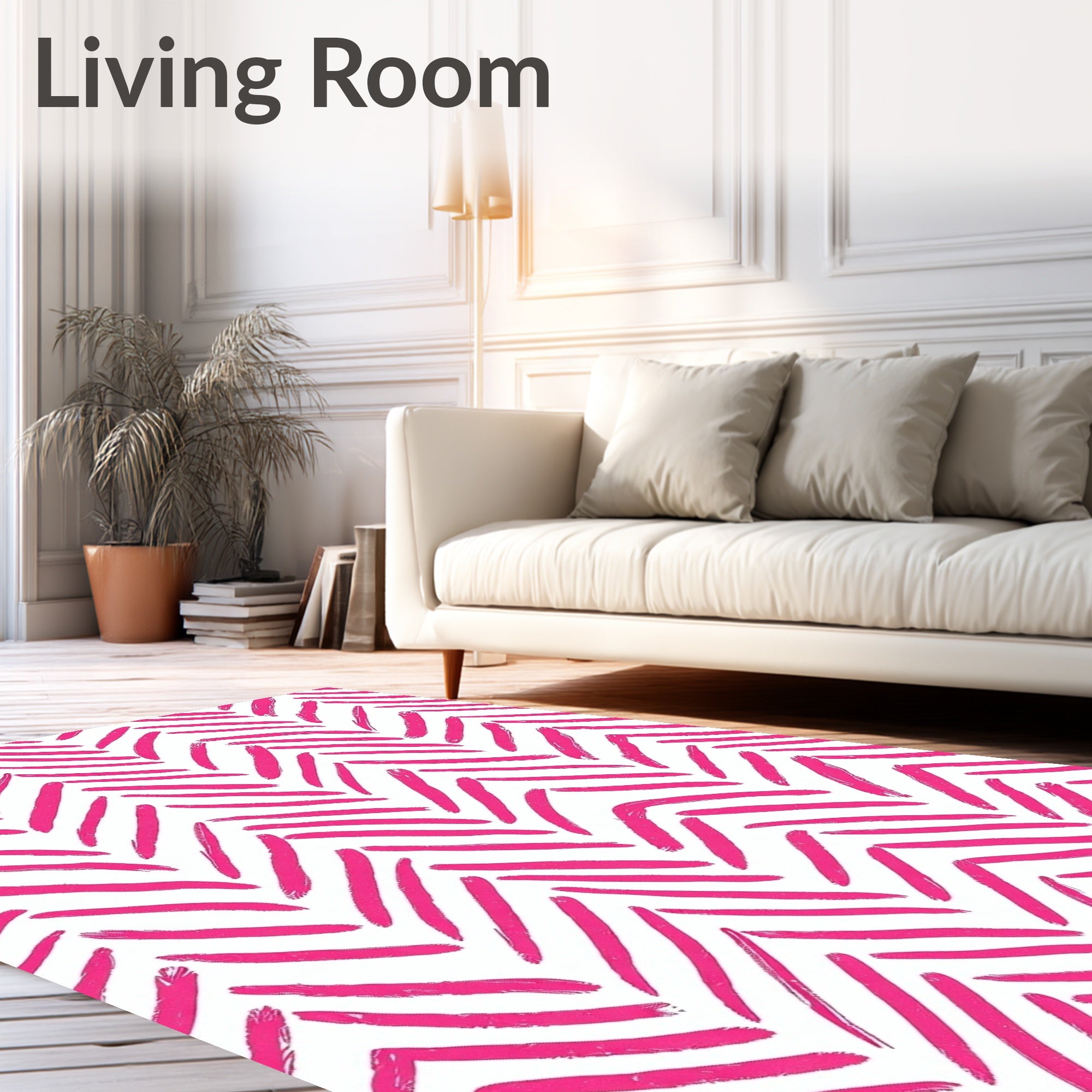 Vibrant Pink Brushstroke Herringbone Rug