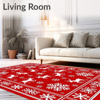 Red White Reindeer Snowflake Border Rug