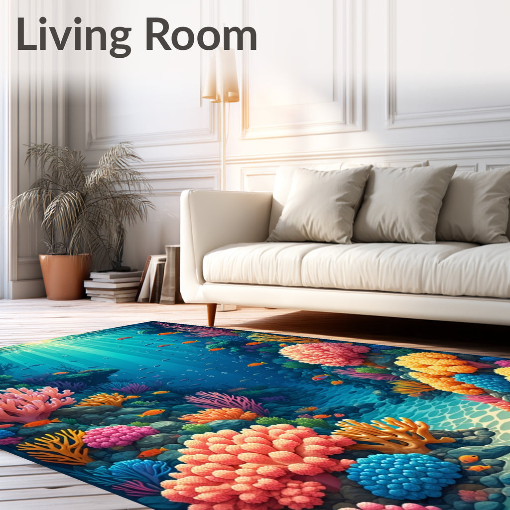 Vibrant Coral Reef Life Pattern Rug