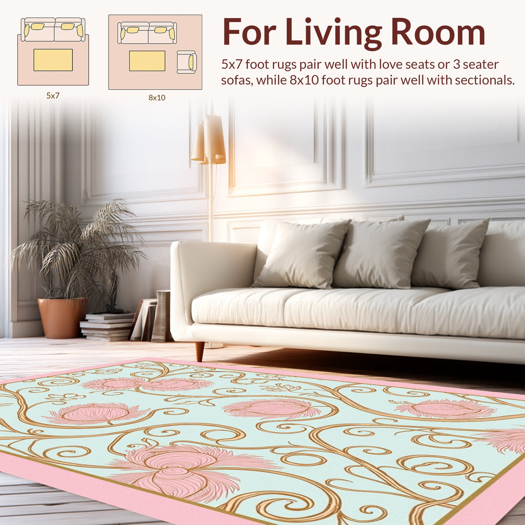 Vintage Floral Swirls With Pink Bloom Rug