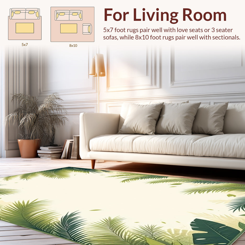 Green Tropical Palm Leaves Pattern Rug
