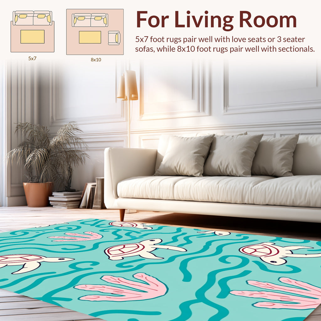 Turtle And Coral Motif Design Rug