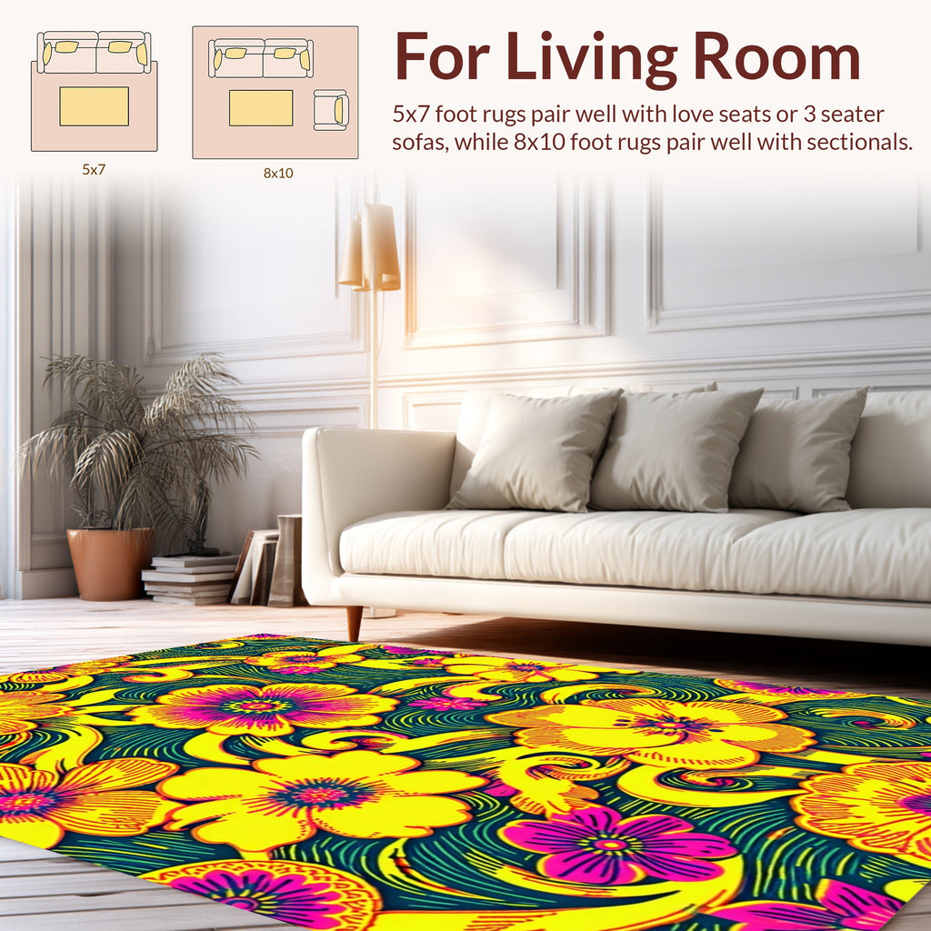 Vibrant Floral Swirl Pattern Rug