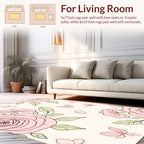 Pink Floral Butterflies Blossoms Print Rug