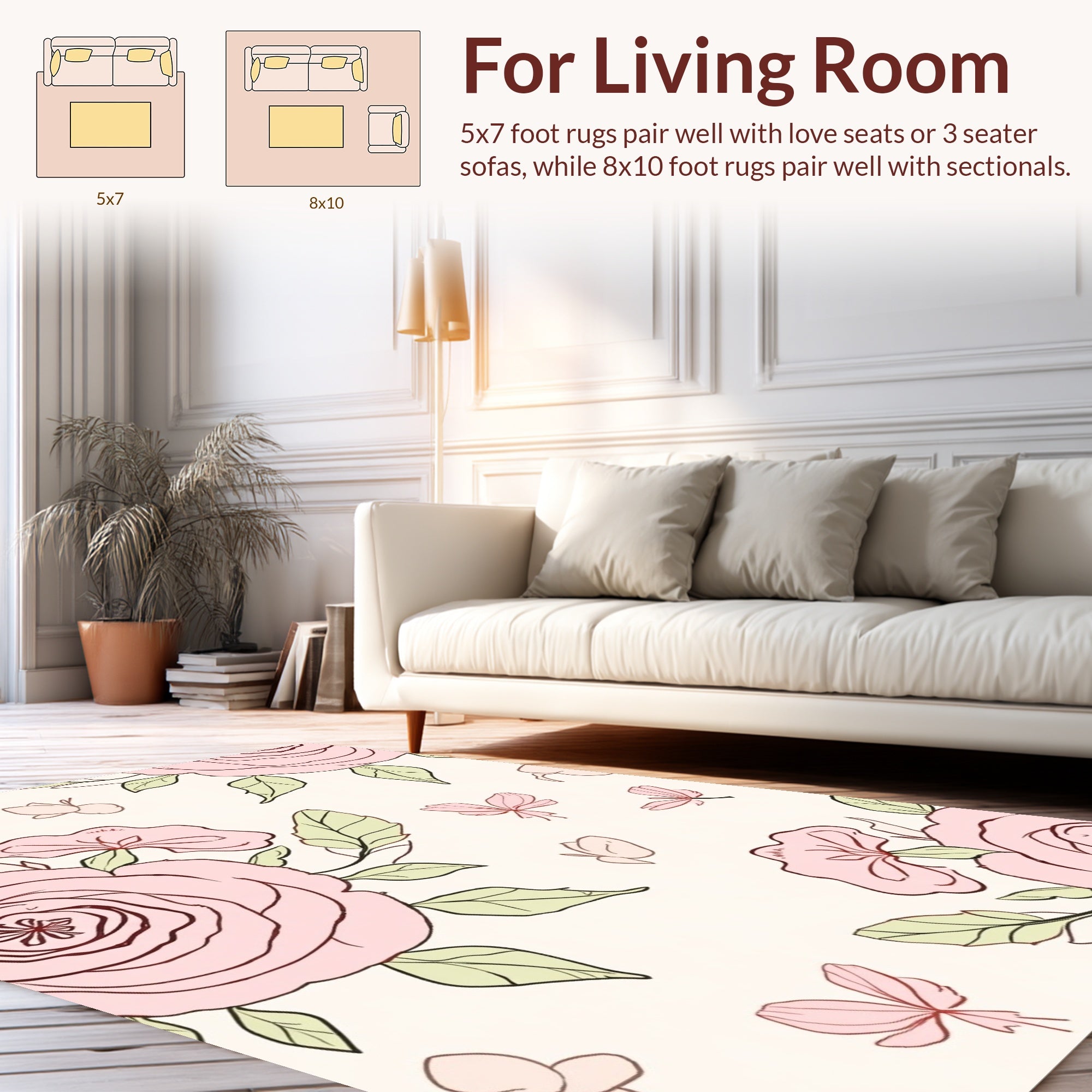 Pink Floral Butterflies Blossoms Print Rug