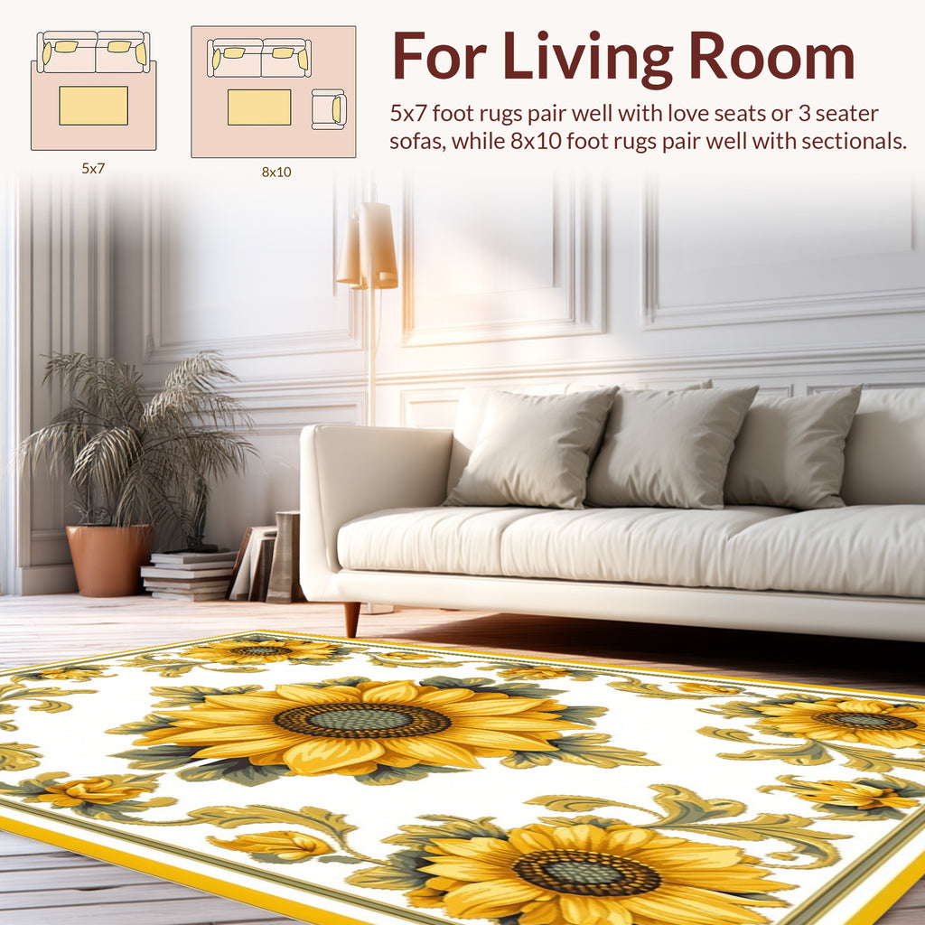 Golden Sunflower Scrollwork Pattern Rug