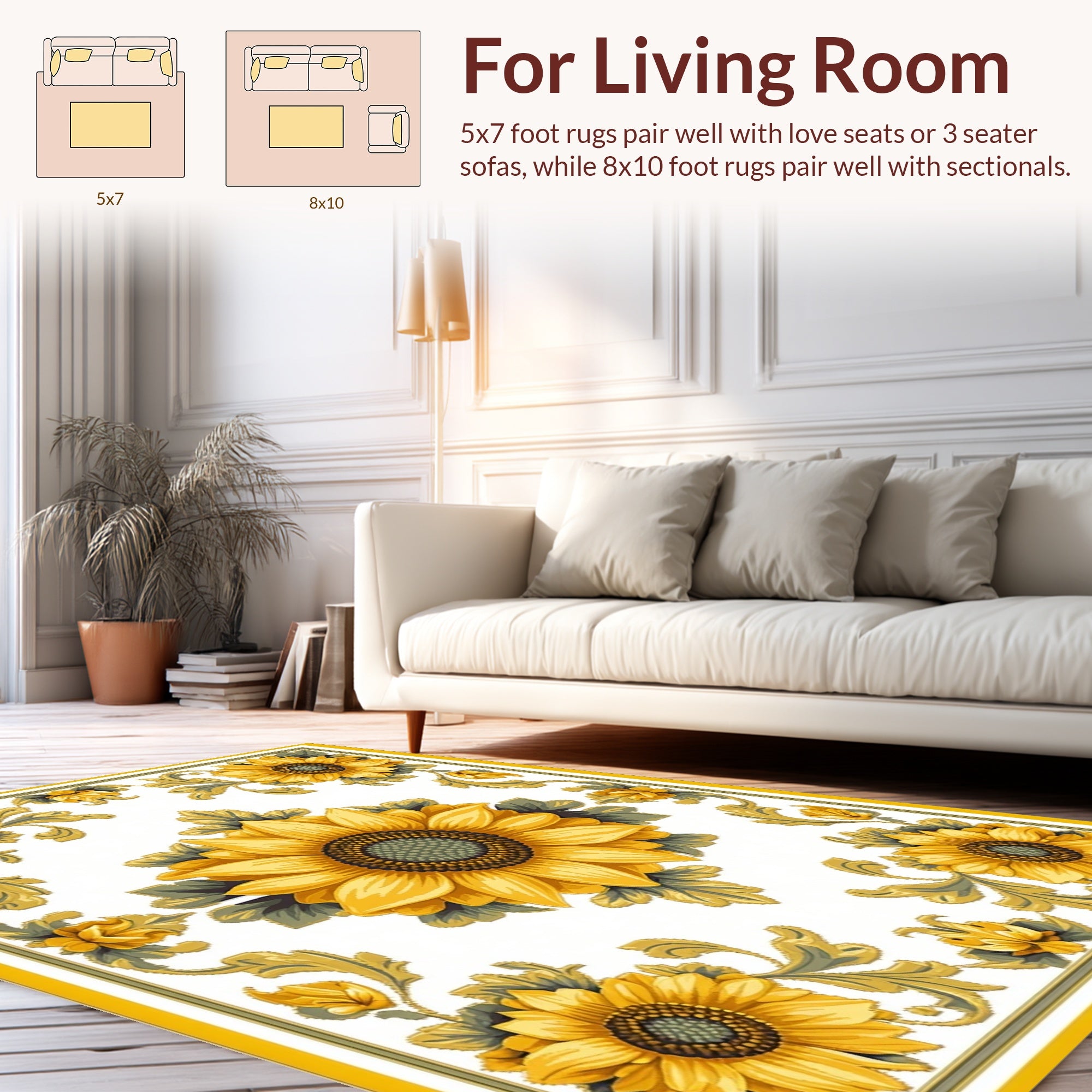 Golden Sunflower Scrollwork Pattern Rug