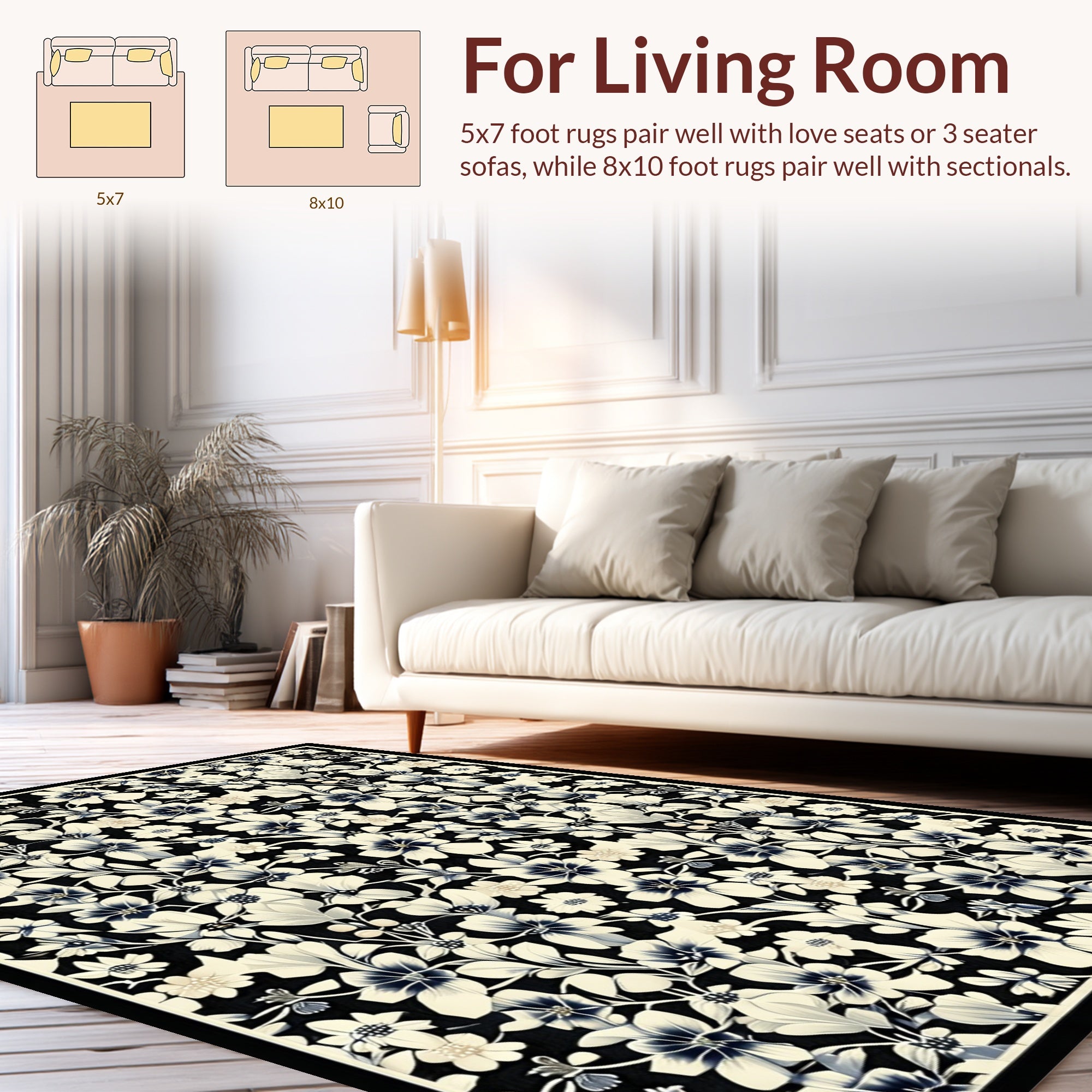 Elegant Black Floral Pattern Rug