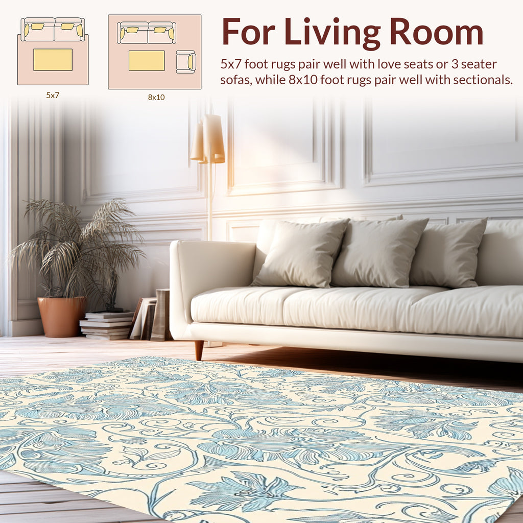 Art Nouveau Blue Floral Vine Pattern Rug