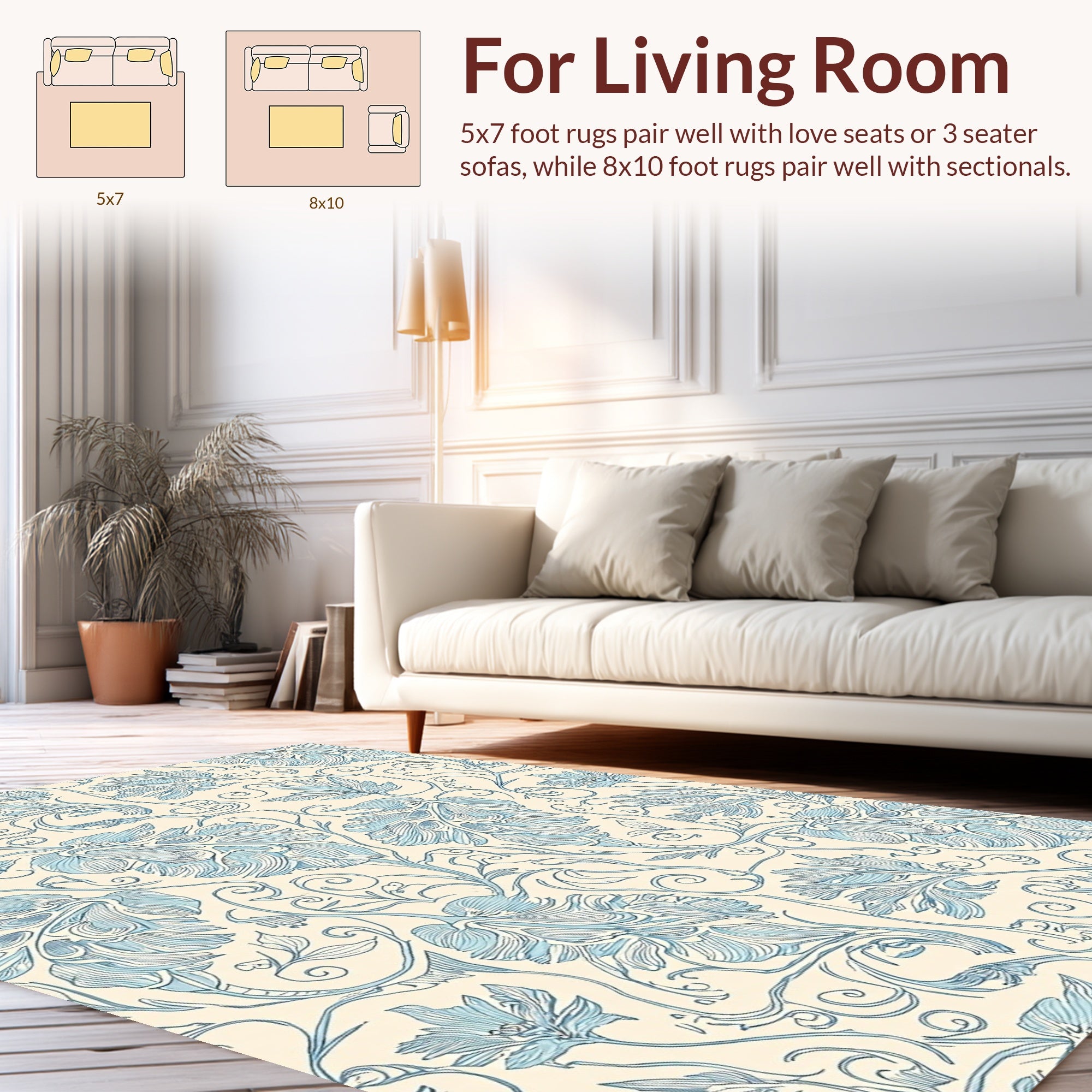 Art Nouveau Blue Floral Vine Pattern Rug