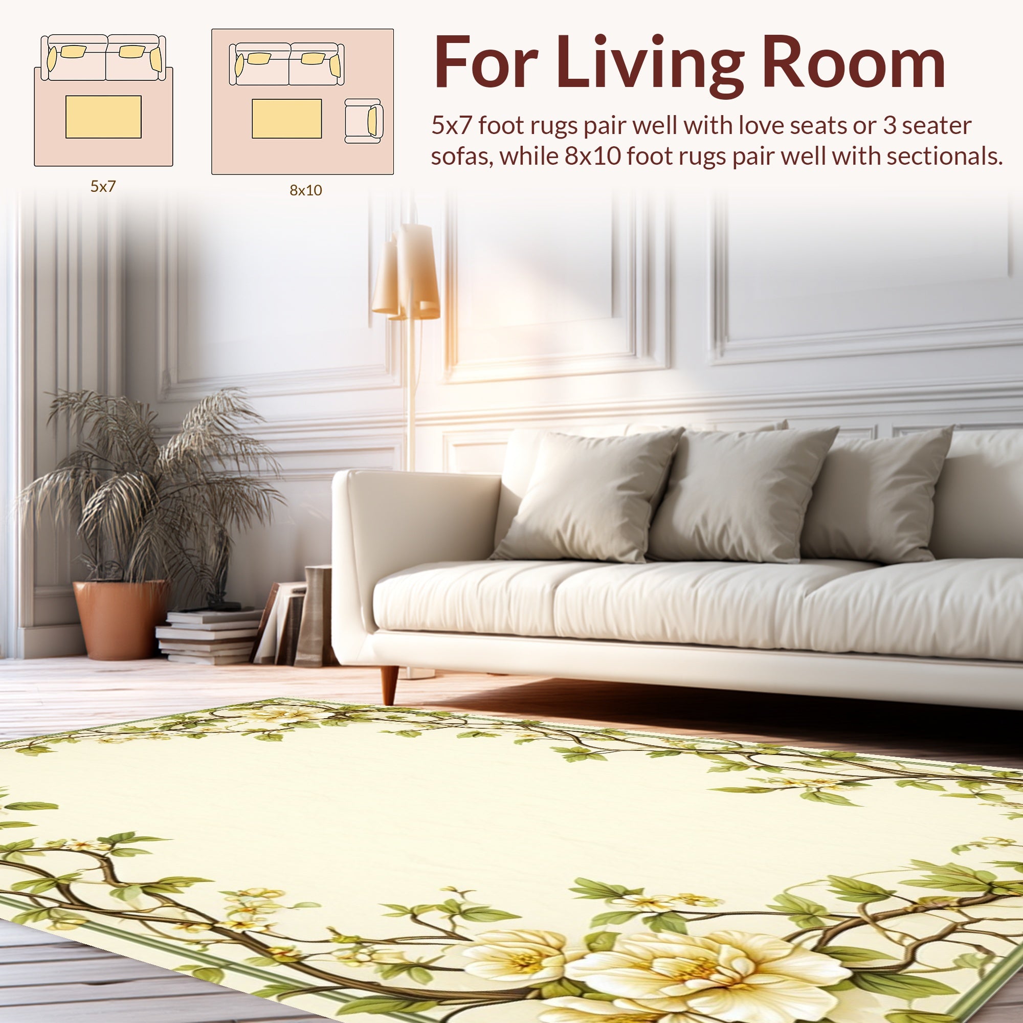 Elegant Floral Vine Cream Rug