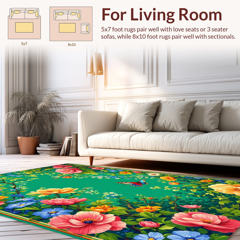 Vibrant Floral Butterfly Garden Design Rug