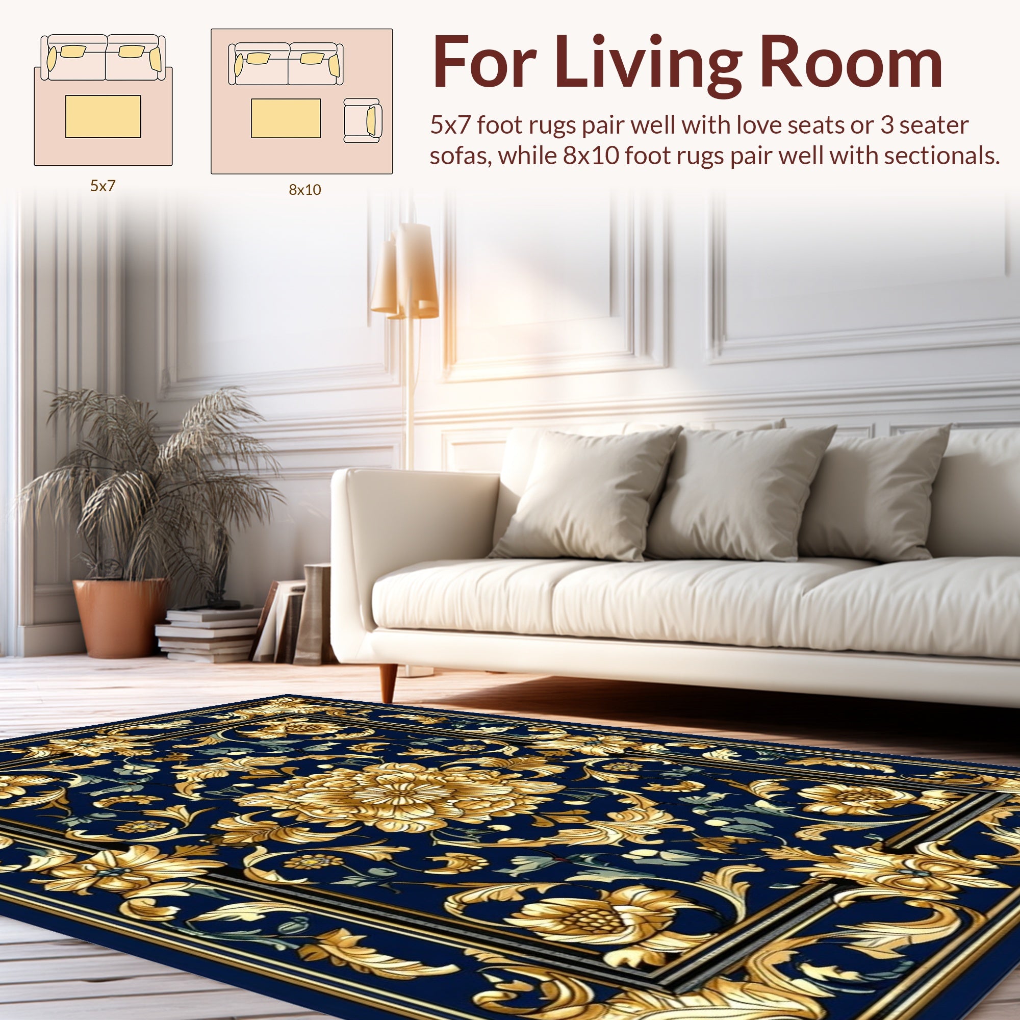 Ornate Floral Medallion Navy Rug