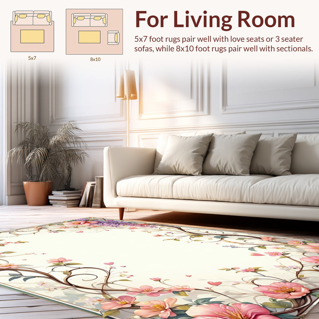 Romantic Floral Vine with Hearts Pattern Rug