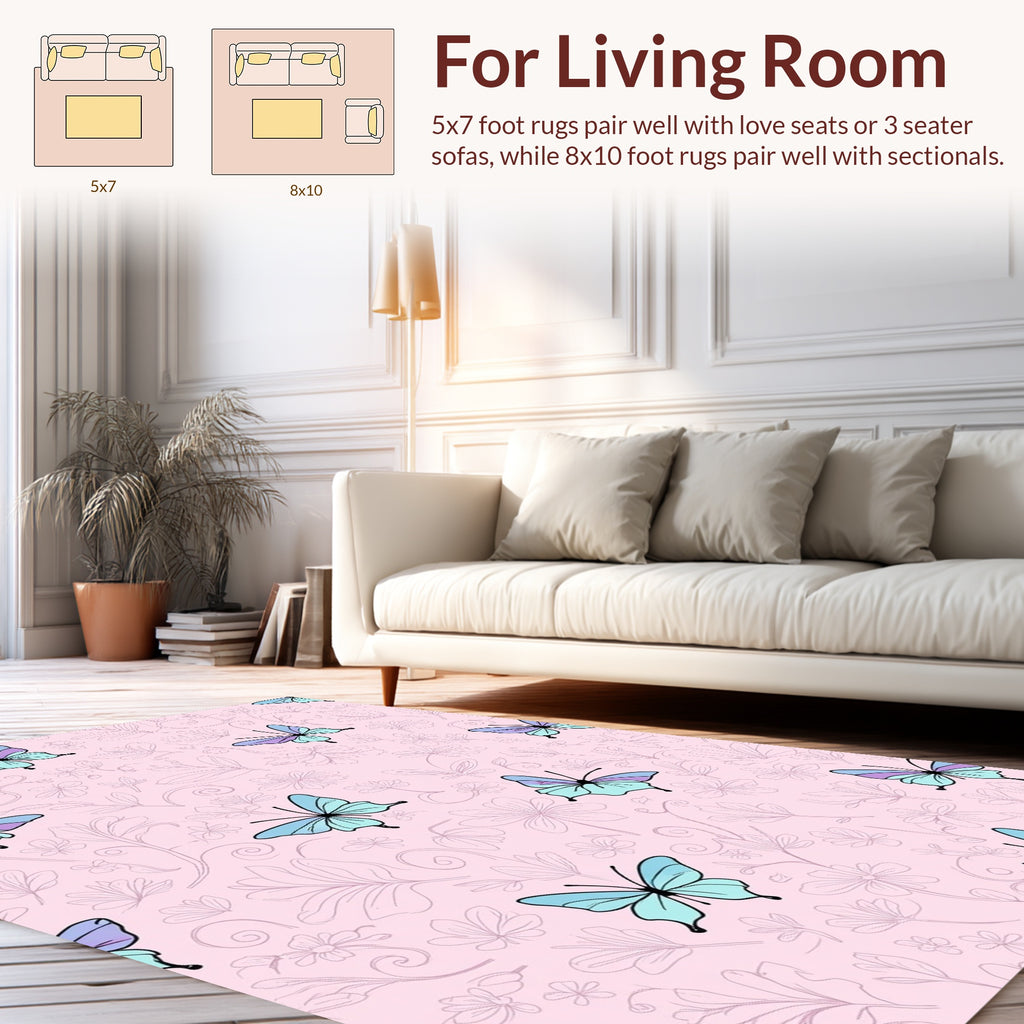 Pastel Butterfly Floral Sketch Pattern Rug