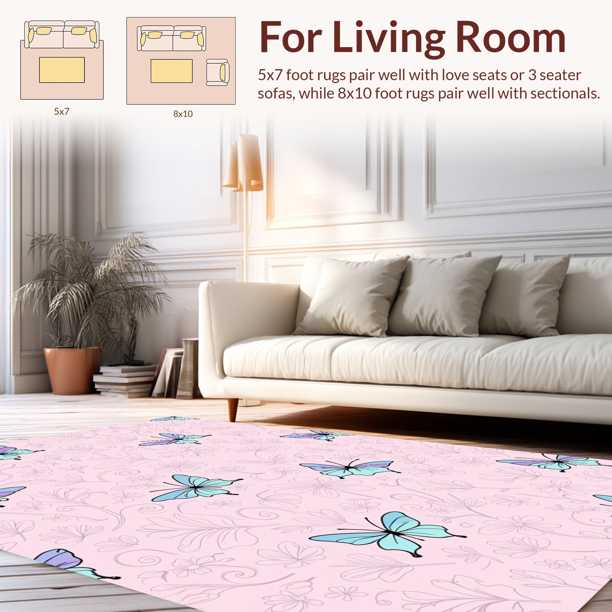 Pastel Butterfly Floral Sketch Pattern Rug