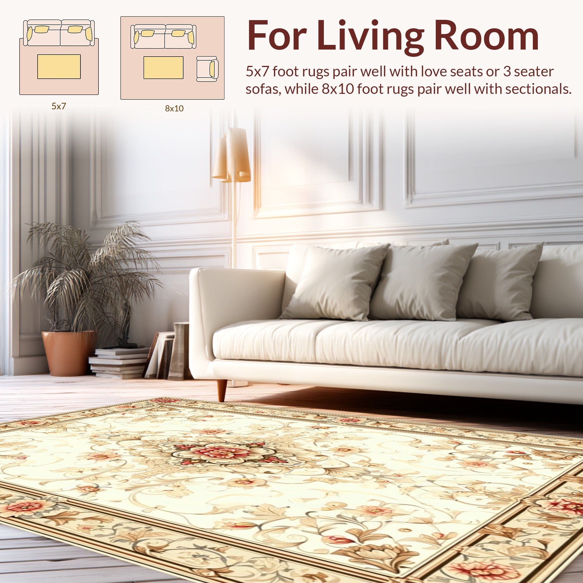 Neutral Floral And Scroll Pattern Rug