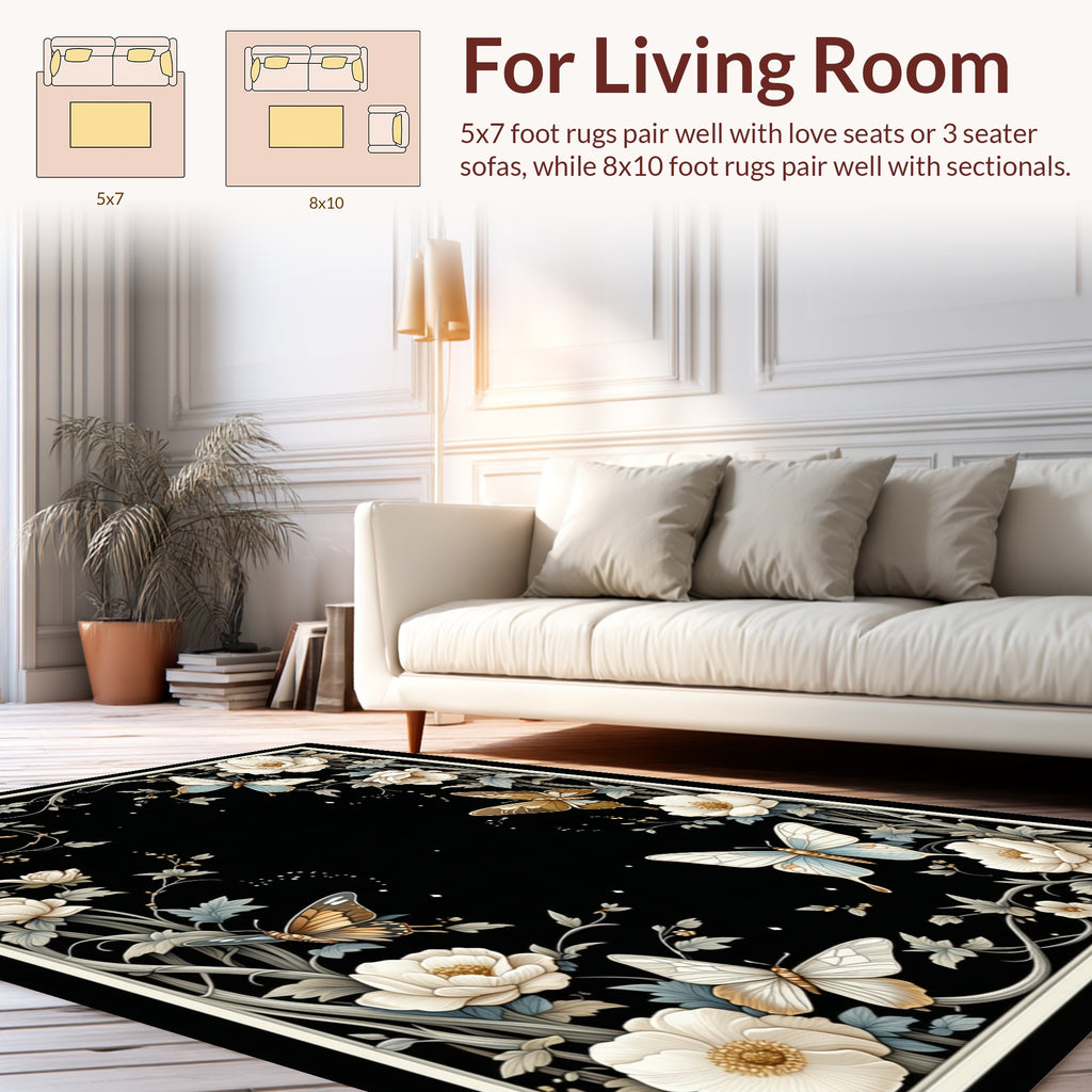 Whimsical Butterfly Floral Garden Rug