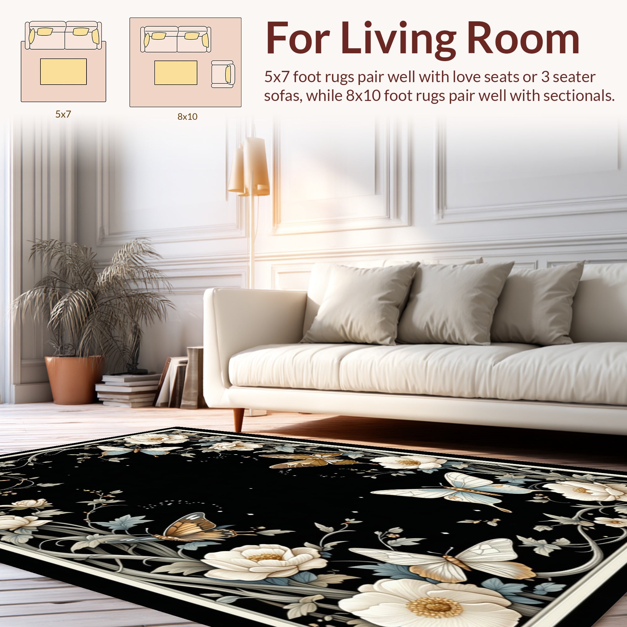 Whimsical Butterfly Floral Garden Rug