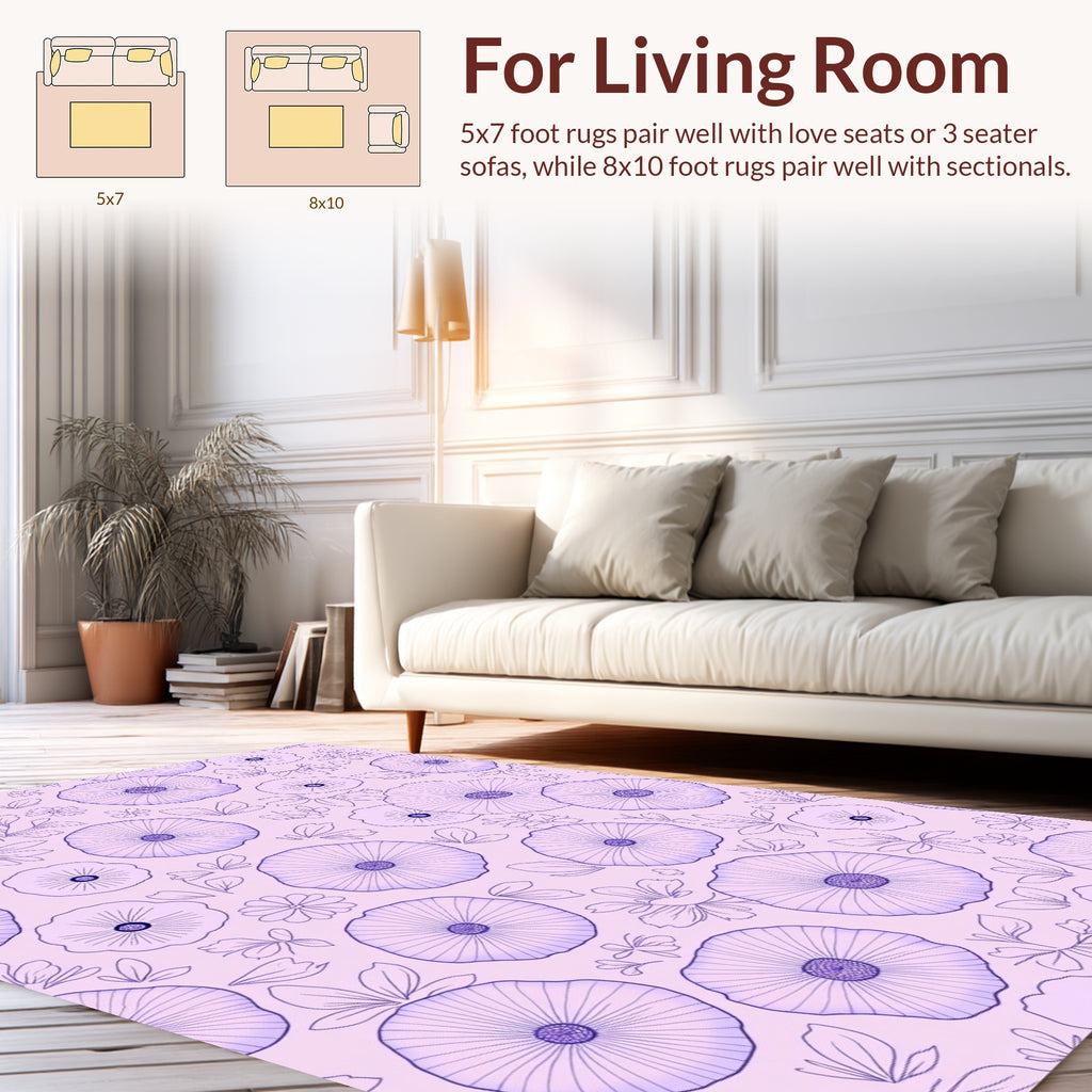 Lavender Floral Outline Pattern Rug