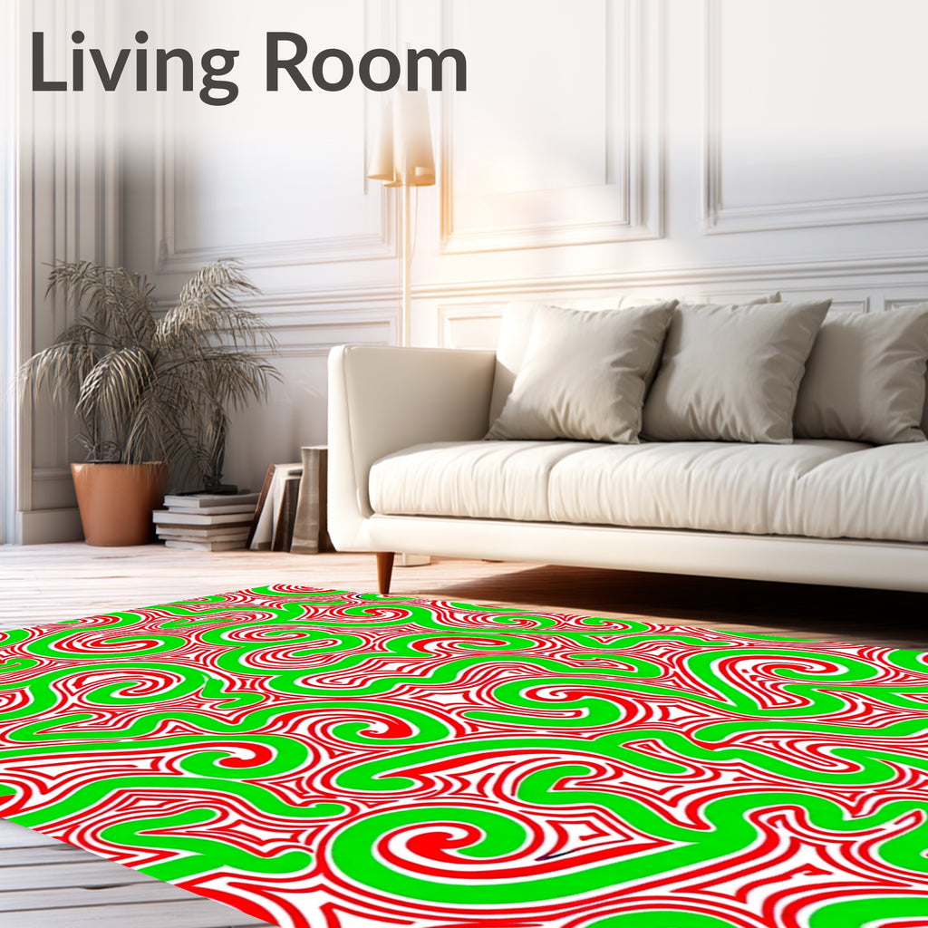 Swirling Green Red Abstract Lines Rug