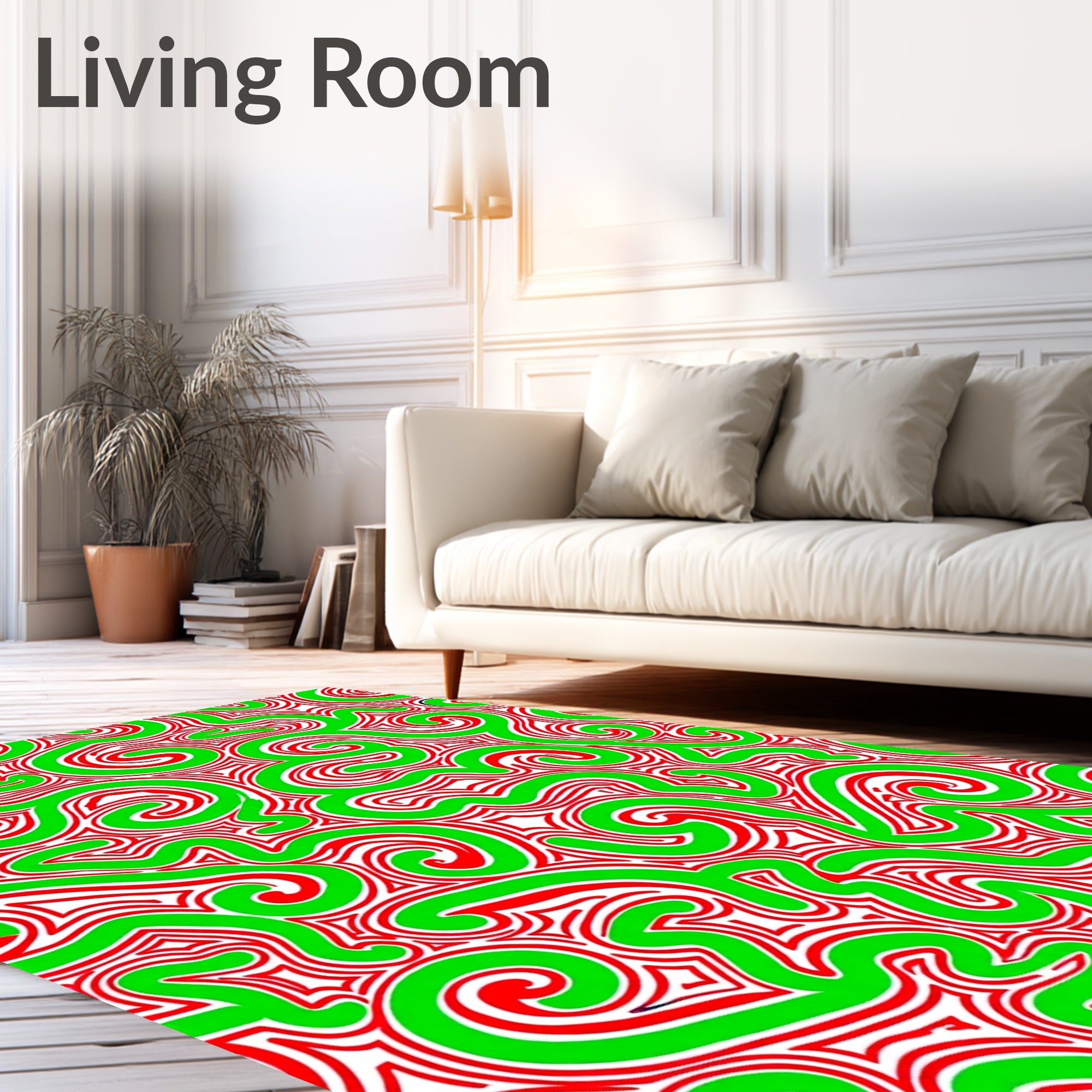 Swirling Green Red Abstract Lines Rug