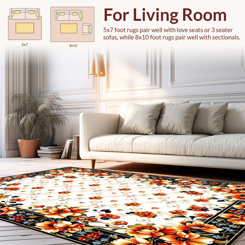 Radiant Floral Border Pattern Rug