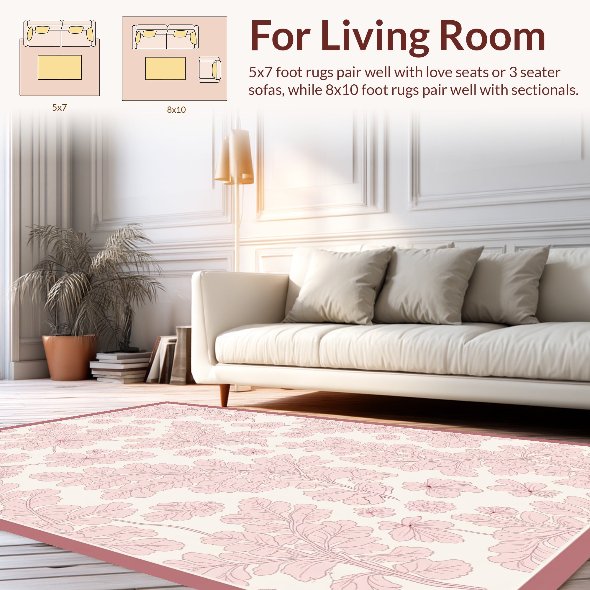 Delicate Pink Floral Botanical Design Rug