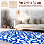 Blue White Floral Geometric Pattern Rug