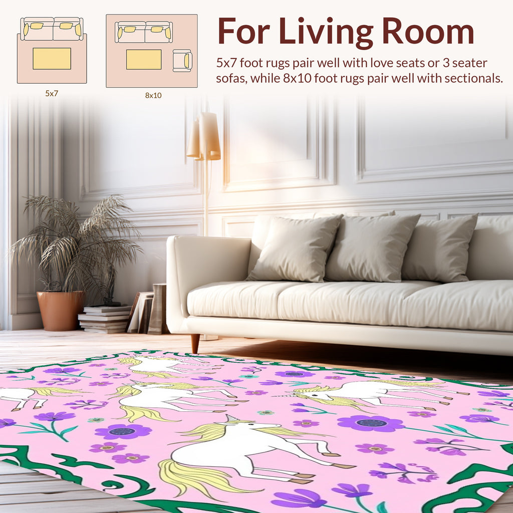 Whimsical Unicorns Floral Garden Rug