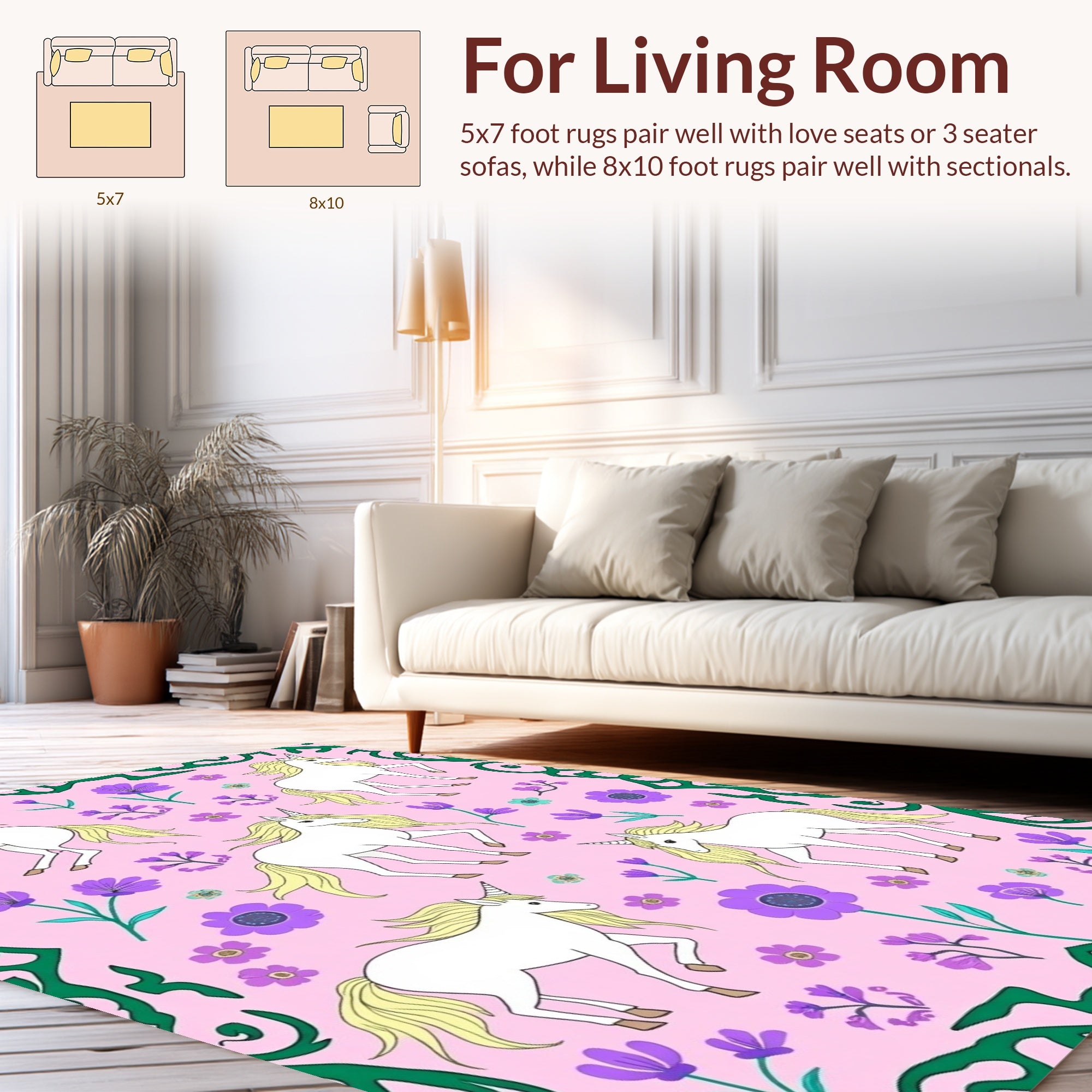 Whimsical Unicorns Floral Garden Rug