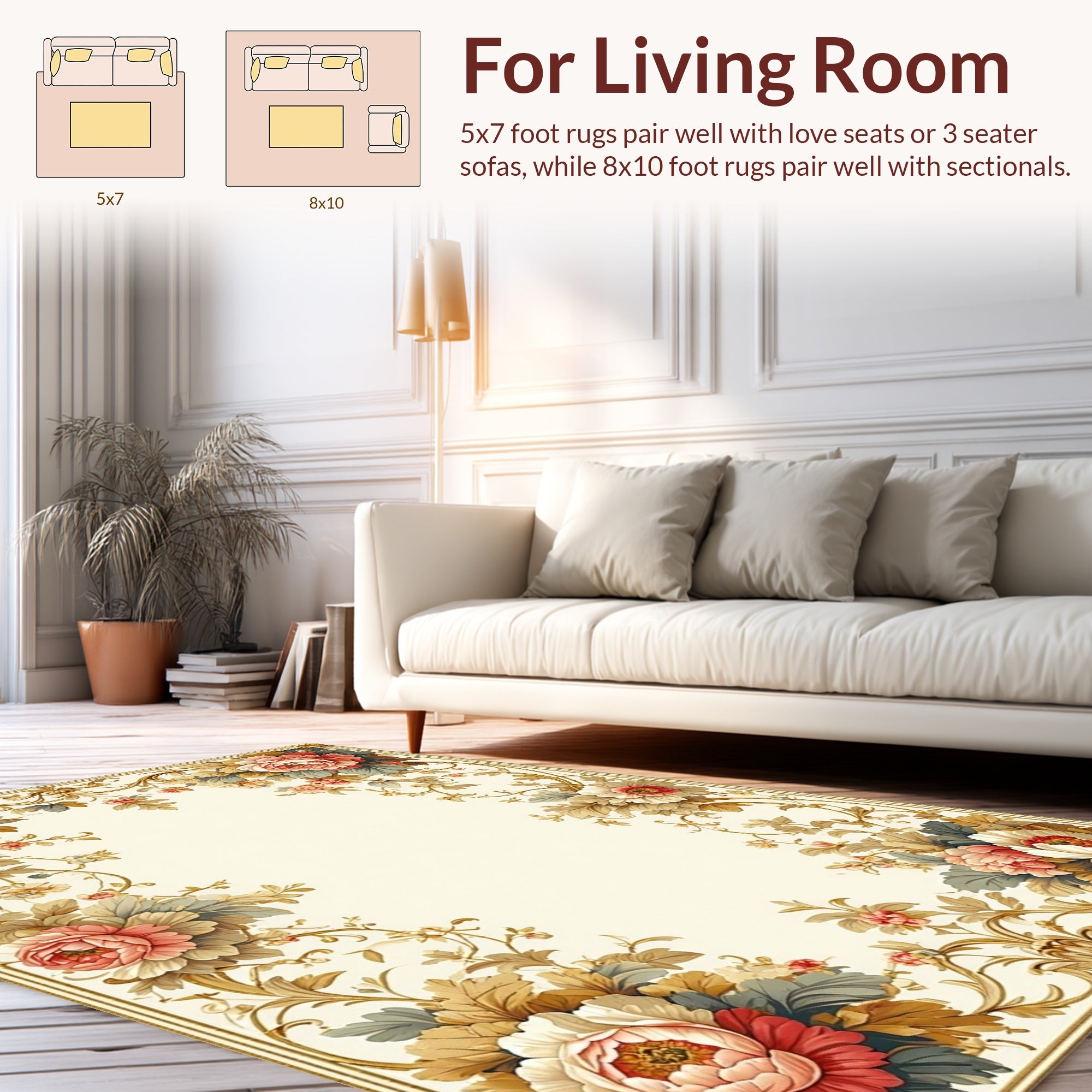 Ornate Floral Scrollwork Cream Rug