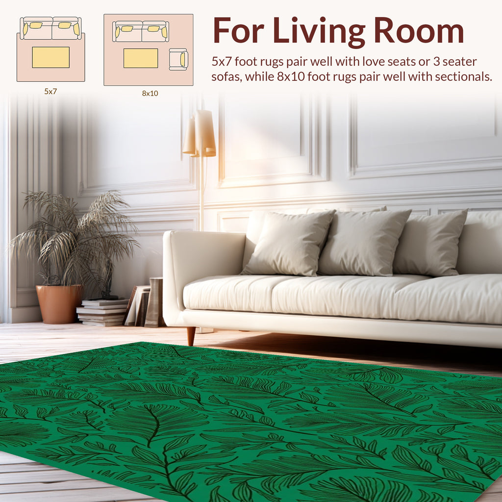 Emerald Lush Leaf Outline Pattern Rug