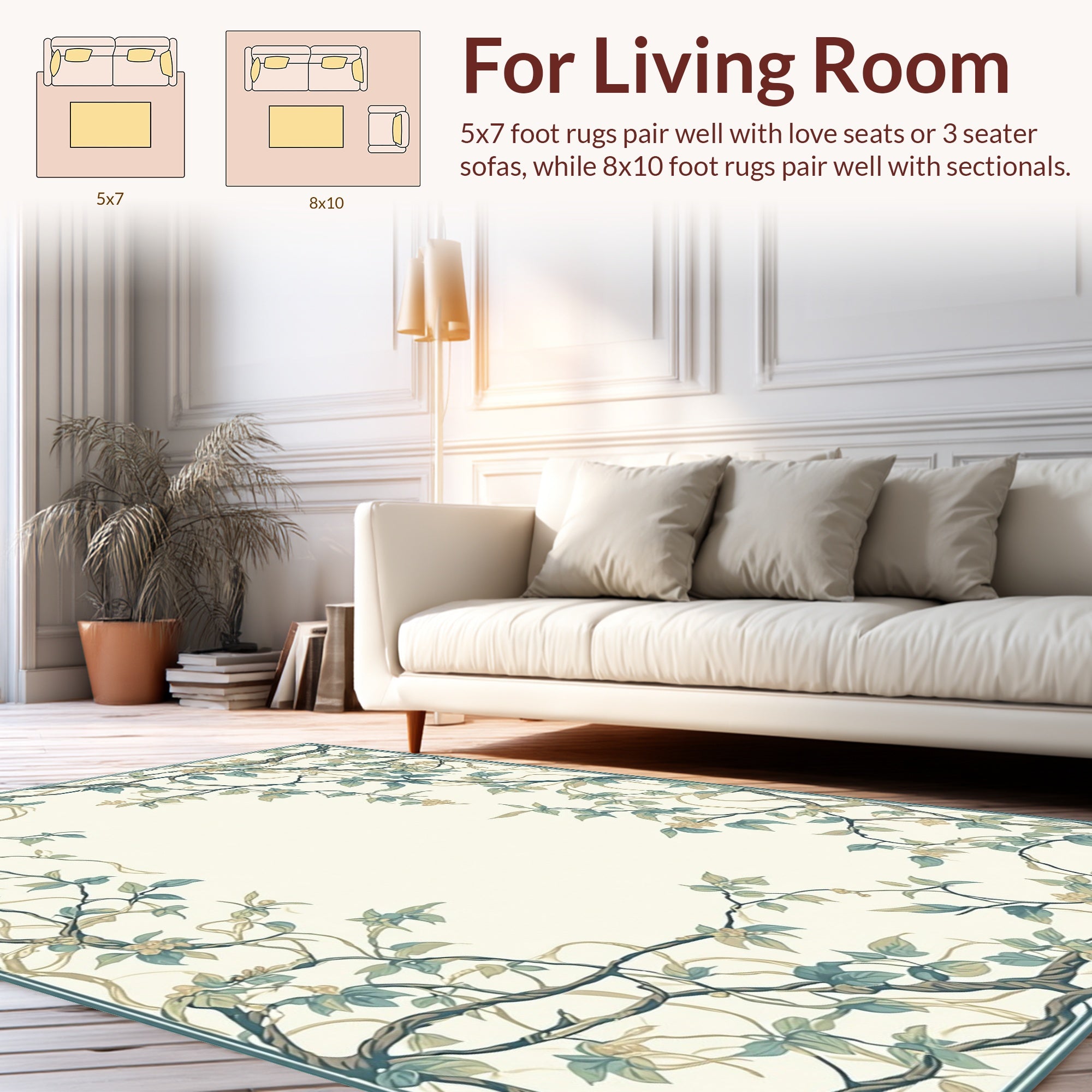 Vine And Blossom Patterned Area Rug