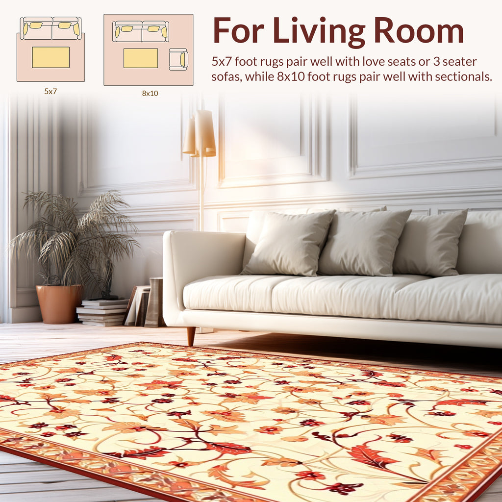 Terracotta Floral Vines Pattern Rug