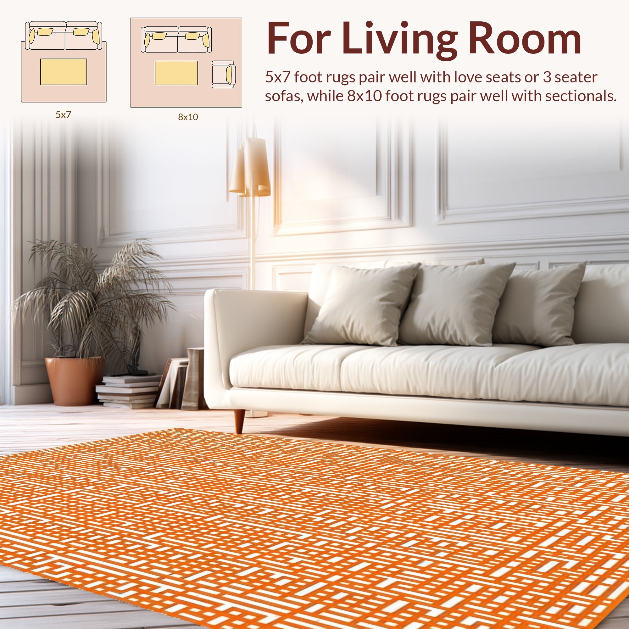 Abstract Orange Geometric Line Design Rug