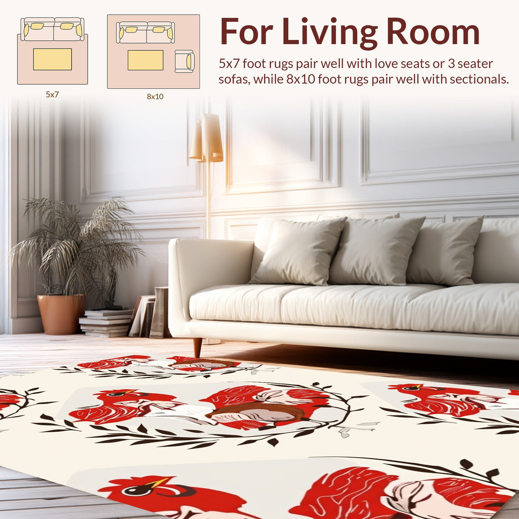 Fowl Floral Artistry in Red Rug